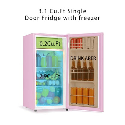 Seaoola 3.1 Cu.Ft Mini Fridge with Freezer for Dorm, Single Door, Pink