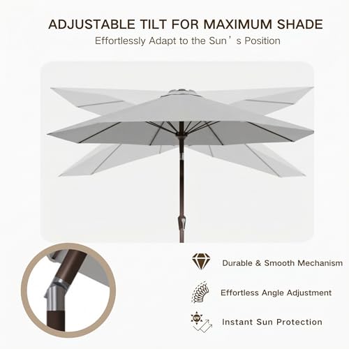 Kingdura 9FT Outdoor Patio Umbrella, Market Table Umbrella with Push Button Tilt and Crank, 8 Sturdy Fiberglass Ribs, UV Protection for Pool, Lawn, Deck, Backyard, Garden (Light grey)