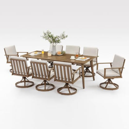 SEEHILL 9 Pieces Outdoor Dining Set, Aluminum Patio Swivel Dining Set, Teak