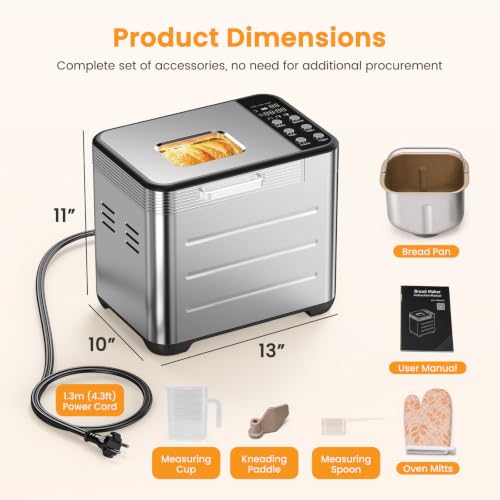 KMFurnila 2LB Bread Maker, 600W Automatic Stainless Steel Bread Machine