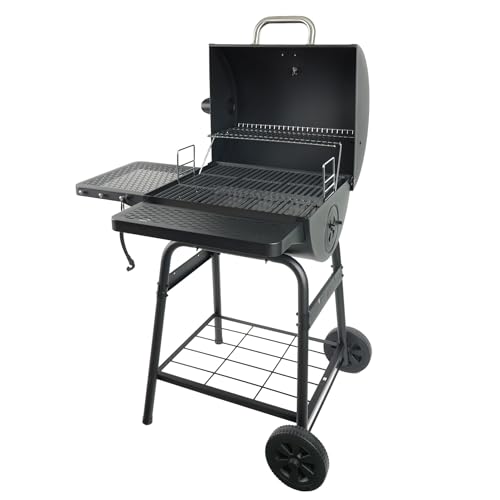 Grill Boss 23 Inch Charcoal Barrel Grill with Adjustable Grate, Large Cooking Area, Black
