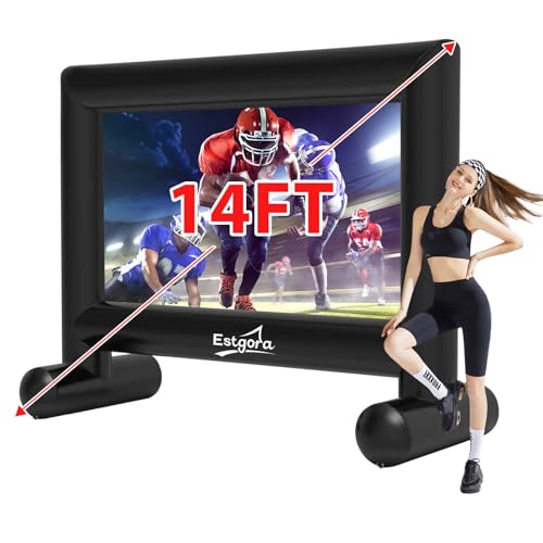 Estgora 14FT Inflatable Movie Screen Outdoor, Blow Up Projector Screen, Inflatable Movie Screen with Air Blower Front & Rear Projection Screens for Outdoor Movie Night Backyard Pool Fun