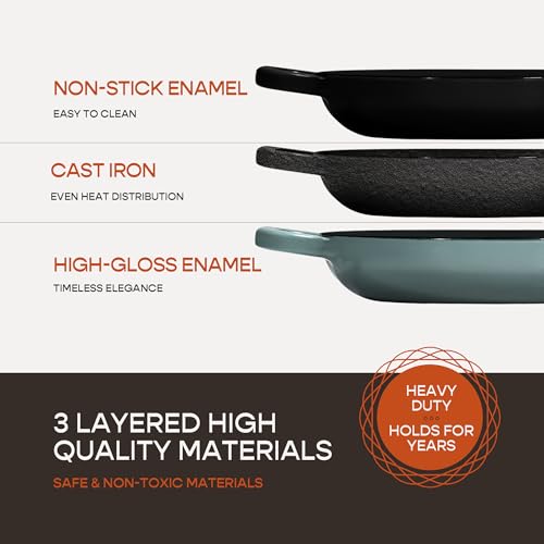 Enameled Cast Iron Dutch Oven for Sourdough Bread Baking | 6 Quart Round Pot with Lid | 10 Inch Ceramic Enamel Thick Coated Cookware with Non Stick Silicone Baking Mat for Cooking | 6 Qt | Sea Salt