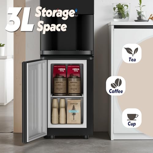 Manastin Water Dispenser with Hot & Cold Water, Top Loading Water Cooler for 3 or 5 Gallon Bottles with Child Safety Lock, Ideal for Kitchens, Offices,Solid Black