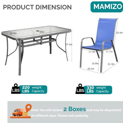 MAMIZO 7 Pieces Patio Dining Set for 6, Glass Table and Textilene Chairs