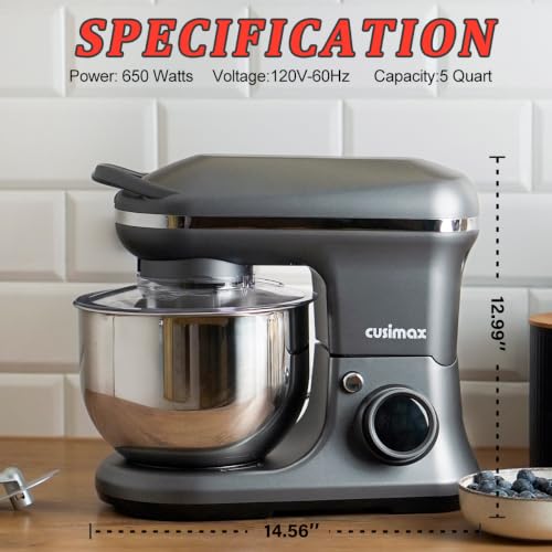 CUSIMAX Stand Mixer, Electric Food Mixer with Digital Switch Control, 650W