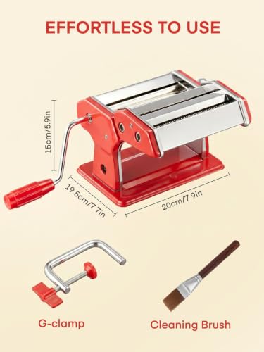 FOHERE Manual Pasta Maker, 7 Adjustable Thickness, 3-in-1