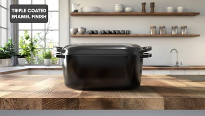 Enameled Dutch Oven - 3.5 Qt Cast Iron Pot with Lid - Bread Pan for Sourdough Bread Baking, Slow Cooker, Dual Handles, Great for Roasting & Cooking, Premium Bakeware