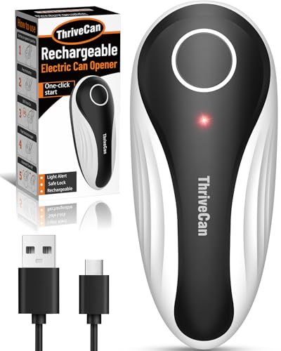 Can Opener Electric, Rechargeable One Press Automatic Can Opener, Side Cut Smooth Edge Hands Free, Fits All Can Sizes, Safe Kitchen Gadget Easy Use Tool for Seniors with Arthritis, Quick Open (Black)
