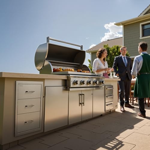 VEVOR Outdoor Kitchen Drawers 18.11" W x 23.23" D x 23.23" H, Triple-Access Stainless Steel Modular Drawer Cabinet with Handles, BBQ Island Drawer for Outdoor Kitchen or BBQ Island Patio Grill Station