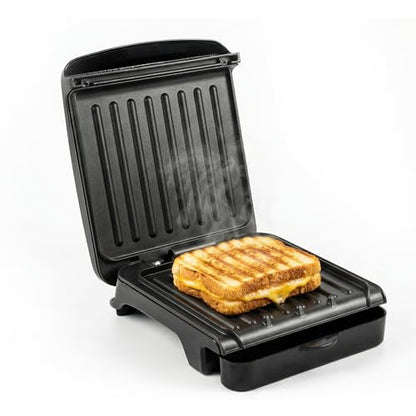 OVENTE 2-Serving Electric Indoor Grill & Panini Press with Easy Clean Non-Stick Plate Coating, Opens 90 Degrees, 10.7" x 7.7" Space Saving Design, 750W Contact Grill for Burgers & More, Black GP222B