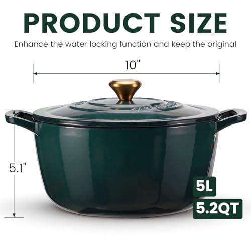 Enameled Cast Iron Dutch Oven - JINCHUFURI 5 Quart Cast Iron Dutch Oven Enameled Oven with Lid for Sourdough Bread Baking, Pre-Seasoned Pot Oven Safe