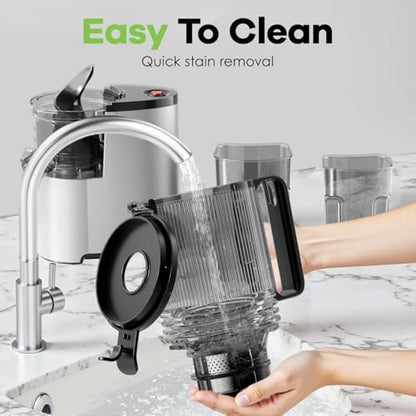 EanOruus Cold Press Juicer, 5.8" Wide Feed Chute Juice Extractor Machine with 400W, High Juice Yield, Slow Masticating Juicer for Whole Vegetables & Fruits, Silver