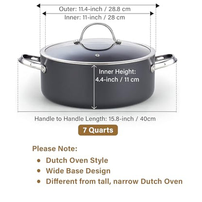 Cooks Standard Stock Pot Dutch Oven Casserole with Glass Lid, 7-Quart Classic Hard Anodized Nonstick Stockpot, Black