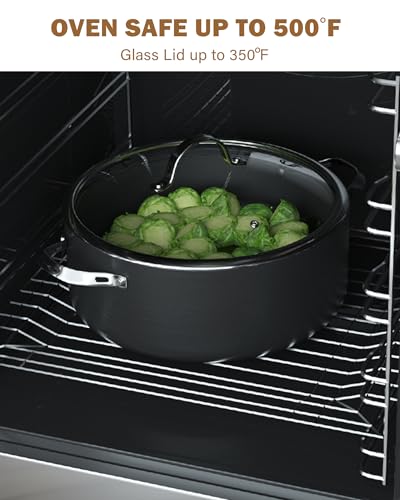 Cooks Standard Stock Pot Dutch Oven Casserole with Glass Lid, 7-Quart Classic Hard Anodized Nonstick Stockpot, Black