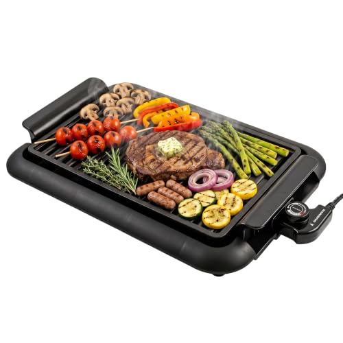 OVENTE Electric Indoor Grill, 15x10 Inch Non-Stick Plate, Black GD1510NLB