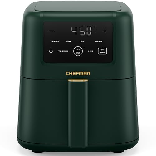 Chefman Compact Air Fryer 3.5 QT - Slim Design Fits Small Kitchens, 4-in-1 Air Fry, Bake, Dehydrate, Frozen, 450°F Max Temp, Narrow Footprint Saves Counter Space, Nonstick Ceramic, Dishwasher-Safe