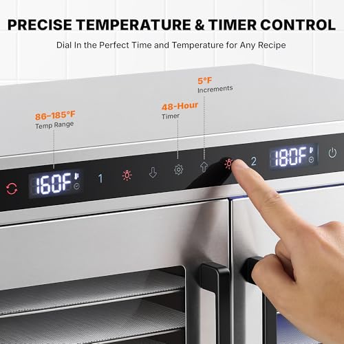 WILPREP Dual-Zone Food Dehydrator for Jerky, 12-Tray, 13 sq ft Food Dryer with Independent Control & 86–185°F Temp Range, Stainless Steel Dehydrator for Homemade Jerky Fruit Herbs Snacks