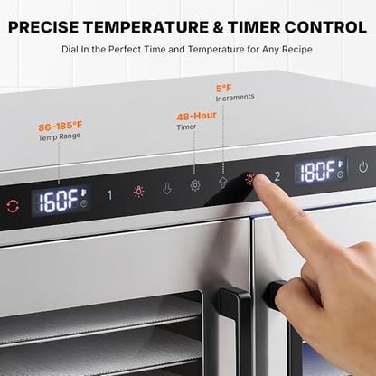 WILPREP Dual-Zone Food Dehydrator for Jerky, 12-Tray, 13 sq ft Food Dryer with Independent Control & 86–185°F Temp Range, Stainless Steel Dehydrator for Homemade Jerky Fruit Herbs Snacks