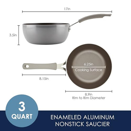 Rachael Ray Cook + Create Nonstick Saucier Pan/Saucepan, 3 Quart, Gray