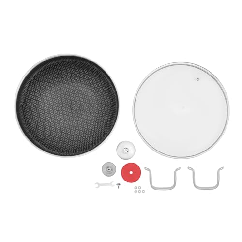 Wtobybt 36cm/14in Stainless Steel Pan with Lid, Double-Handled Frying Pan Hybird Induction Cooking Pans Round Wok for Induction Cookers Electric Ceramic Stoves Electric Stoves