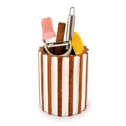 Mahasu Utensil Holder Mango Wood Utensil Holder for Kitchen Counter, for Countertop, Spoons, Cooking Tools, etc (5" x 5" x 6")