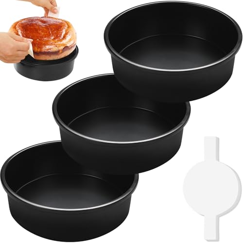 BakerChef 8 Inch Cake Pan Set of 3, Nonstick Round Cake Pans with 110 PCS Parchment Paper, Non-Toxic Carbon Steel Cake Baking Pans, Dishwasher Safe