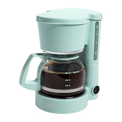 Tasty 5-Cup Coffee Maker with Auto Pause & Pour, Reusable Filter, Easy View Water Reservoir and Warming Plate, Glass Carafe, Compact Brew & Drip Coffee Maker, 5-Cup, Aqua