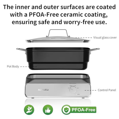 Slow Cooker 10-Quart - PFOA-Free Ceramic Coating, Oven Safe to 450°F | Keep Warm Function for Large Family Gatherings (Includes Silicone Spoon)