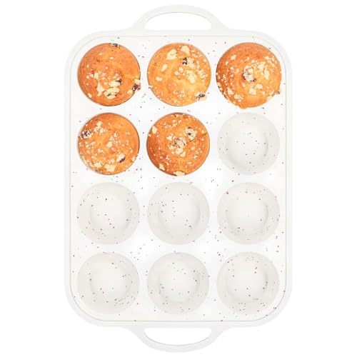 Fimary Silicone Muffin Pan for Baking with Metal Reinforced Frame, Nonstick Cupcake Pan 1 Pack Regular Size Egg Bites Silicone Mold