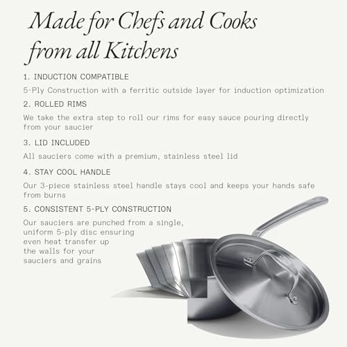 Made In Cookware | 2 Quart Stainless Steel Saucier Pan | 5 Ply Stainless Clad | Professional Cookware | Crafted in Italy | Induction Compatible