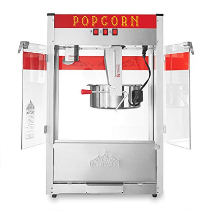Olde Midway Commercial Popcorn Machine Maker Popper with Extra Large 16-Ounce Kettle - Red