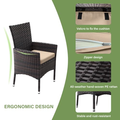 ALAULM 10 Piece Outdoor Patio Dining Set for 8 All-Weather Wicker Patio Furniture Set w/Tempered Glass Tabletop, Removable Cushions and Umbrella Hole for Patio, Backyard, Garden, Poolside (Brown)