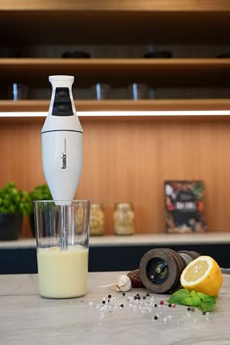 bamix® Classic Immersion Blender 150W – Swiss Made 2-Speed Hand Blender with 3 Blades (Multipurpose Blade, Beater & Whisk) for Soups, Smoothies, Purees & More – White