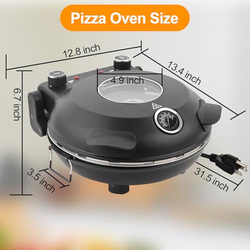 ECUMFFY Pizza Oven Indoor, 12 Inch Retro Pizza Maker, Rapid Heating 800˚F, 1200W Glazed Ceramic Stone Electric Pizza Cooker, Two-button Precise Temperature Control, Viewing Window for Precise Cooking