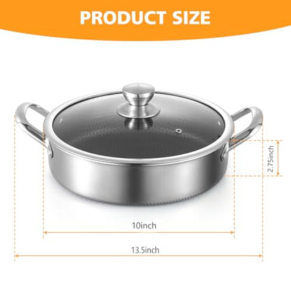 Toutrop Saute Pan,10 Inch Nonstick Deep Frying Pan,316L Stainless Steel Sauté Pan with Lid,Induction Cooking Pan,PFOA Free Cookware,Dishwasher & Oven Safe