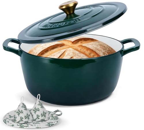 Enameled Cast Iron Dutch Oven - JINCHUFURI 5 Quart Cast Iron Dutch Oven Enameled Oven with Lid for Sourdough Bread Baking, Pre-Seasoned Pot Oven Safe