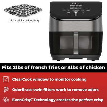 Instant Pot Vortex Plus 6QT Air Fryer with Odor Erase Technology,6-in-1 Functions that Crisps,Roasts, Broils,Dehydrates, Bakes & Reheats, 100+In-App Recipes, from the Makers of Instant Pot,1700W,Black
