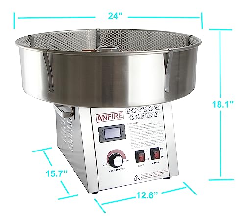 ANFIRE Commercial Professional Cotton Candy Machine 5" Spinner Head with 24" Metal Bowl and Floss Stabilizer Net