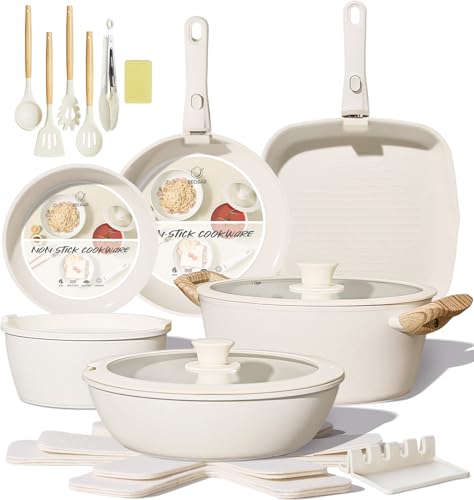 BECIGAR 23PCS Ceramic Pots and Pans Set,Nonstick, Removable Handle Pots and Pans Set, Stackable Pan Set, Ceramic Nonstick Pan Non Stick for Easy Cooking