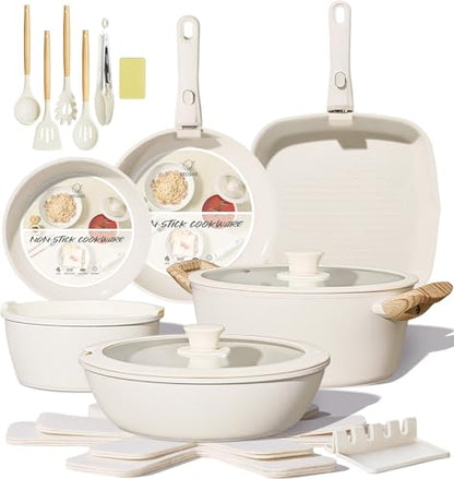 BECIGAR 23PCS Ceramic Pots and Pans Set,Nonstick, Removable Handle Pots and Pans Set, Stackable Pan Set, Ceramic Nonstick Pan Non Stick for Easy Cooking