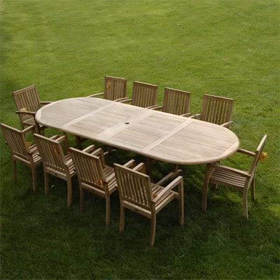 Bayview Patio: Indonesian Grade A Teak Outdoor Patio Dining Set with Table and Chairs (Hawken Oval Table - 118", 11-Piece)