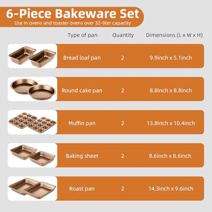 11-Piece Nonstick Baking Pans Set - Professional Grade Carbon Steel Bakeware with Premium Coating- Dishwasher Safe, Stackable, Oven Safe to 450°F (Champagne)