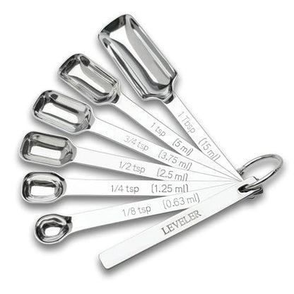 WAHMLA Stainless Steel Measuring Spoons Set of 7 with Leveler, Long Handle Rectangular Metal Teaspoon Tablespoon for Measuring Kitchen Spice, Dry & Liquid Ingredients