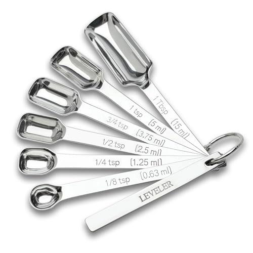WAHMLA Stainless Steel Measuring Spoons Set of 7 with Leveler, Long Handle Rectangular Metal Teaspoon Tablespoon for Measuring Kitchen Spice, Dry & Liquid Ingredients