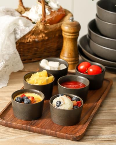 Tikooere Ramekins 4 oz,Oven Safe Small Ramekins for Creme Brulee,Souffle,Black Ramkeins for Baking,Ceramic Mini Ramkeins Set of 6,Custard cups for Kitchen,Matte Black