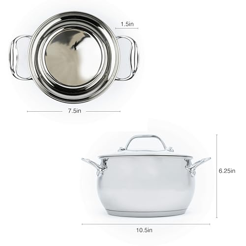 David Burke Splendor Stainless Steel 3-Quart Dutch Oven with Glass Lid, Vented Steam – Side handles, Oven Safe