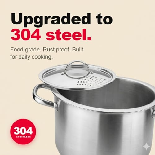 Stainless Steel Pasta Pot with Strainer Lid — 5.5 Qt Large Capacity Spaghetti Pot with Twist Lock Lid — Deep Cooking and Stock Pots for Boiling, Dishwasher Safe By Cooler Concepts