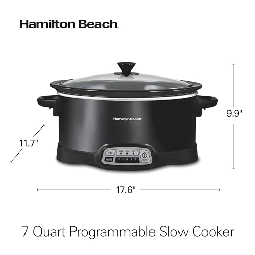 Hamilton Beach Portable 7 Quart Programmable Slow Cooker with Three Temperature Settings, Lid Latch Strap for Easy Travel, Dishwasher Safe Crock, Black (33474G)