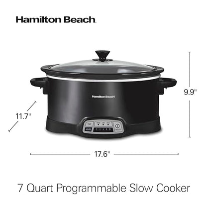 Hamilton Beach Portable 7 Quart Programmable Slow Cooker with Three Temperature Settings, Lid Latch Strap for Easy Travel, Dishwasher Safe Crock, Black (33474G)